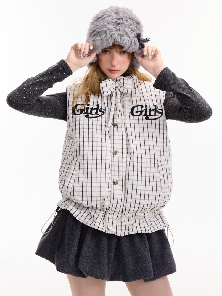 American Design Letter Embroidery Slimming Thickened Plaid Cotton Jacket【s0000014765】