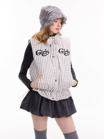 American Design Letter Embroidery Slimming Thickened Plaid Cotton Jacket【s0000014765】