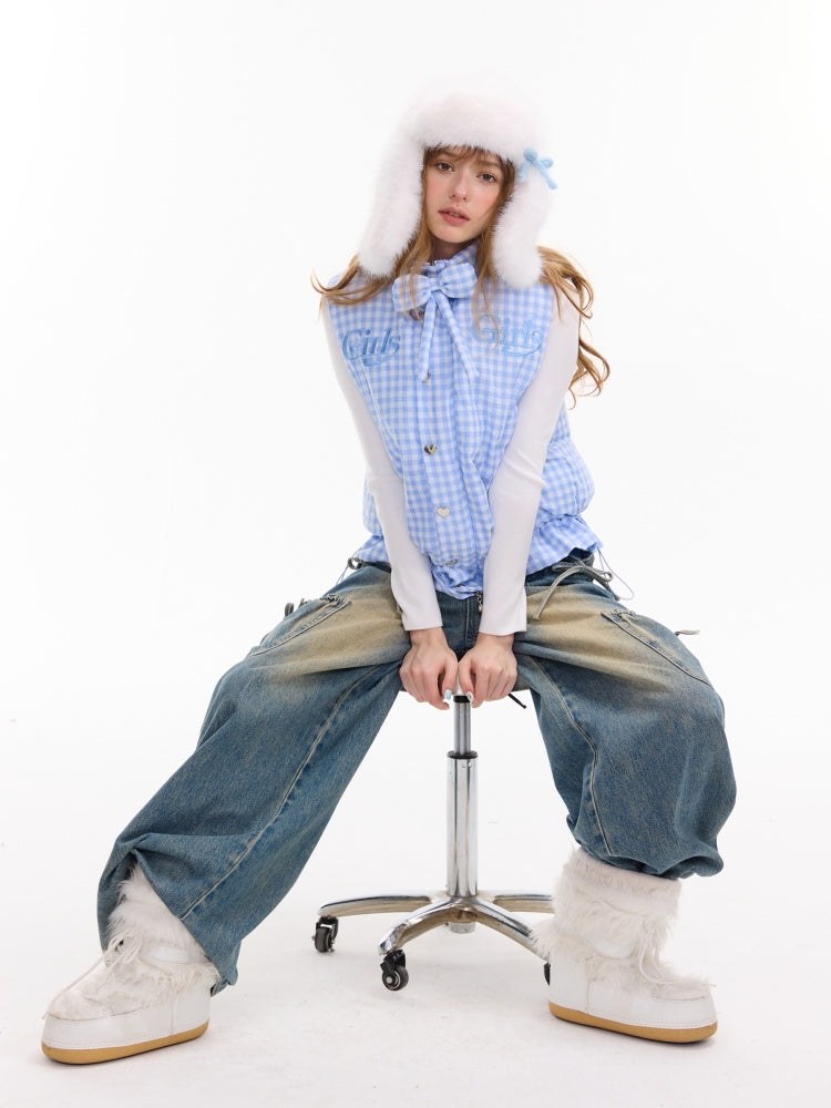 American Design Letter Embroidery Slimming Thickened Plaid Cotton Jacket【s0000014765】