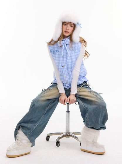 American Design Letter Embroidery Slimming Thickened Plaid Cotton Jacket【s0000014765】