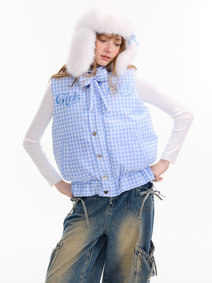 American Design Letter Embroidery Slimming Thickened Plaid Cotton Jacket【s0000014765】