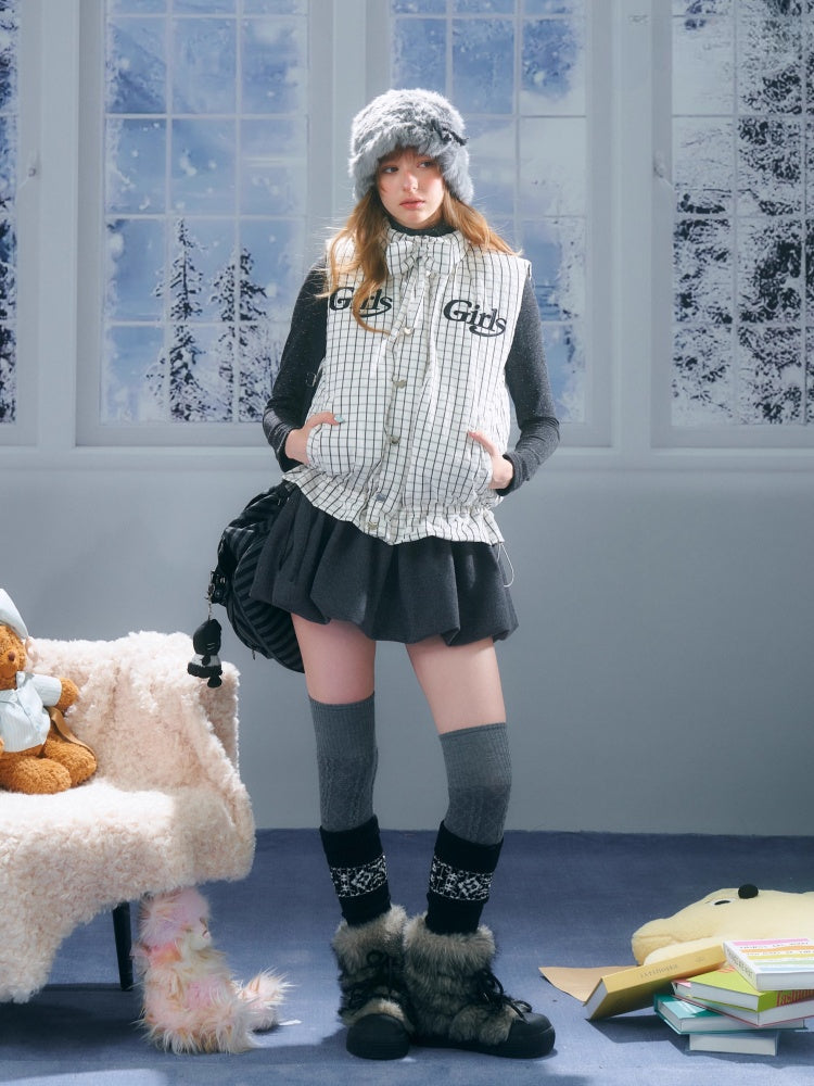 American Design Letter Embroidery Slimming Thickened Plaid Cotton Jacket【s0000014765】