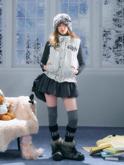 American Design Letter Embroidery Slimming Thickened Plaid Cotton Jacket【s0000014765】
