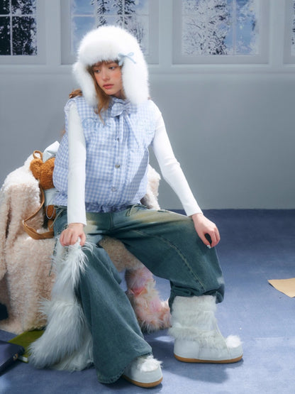 American Design Letter Embroidery Slimming Thickened Plaid Cotton Jacket【s0000014765】