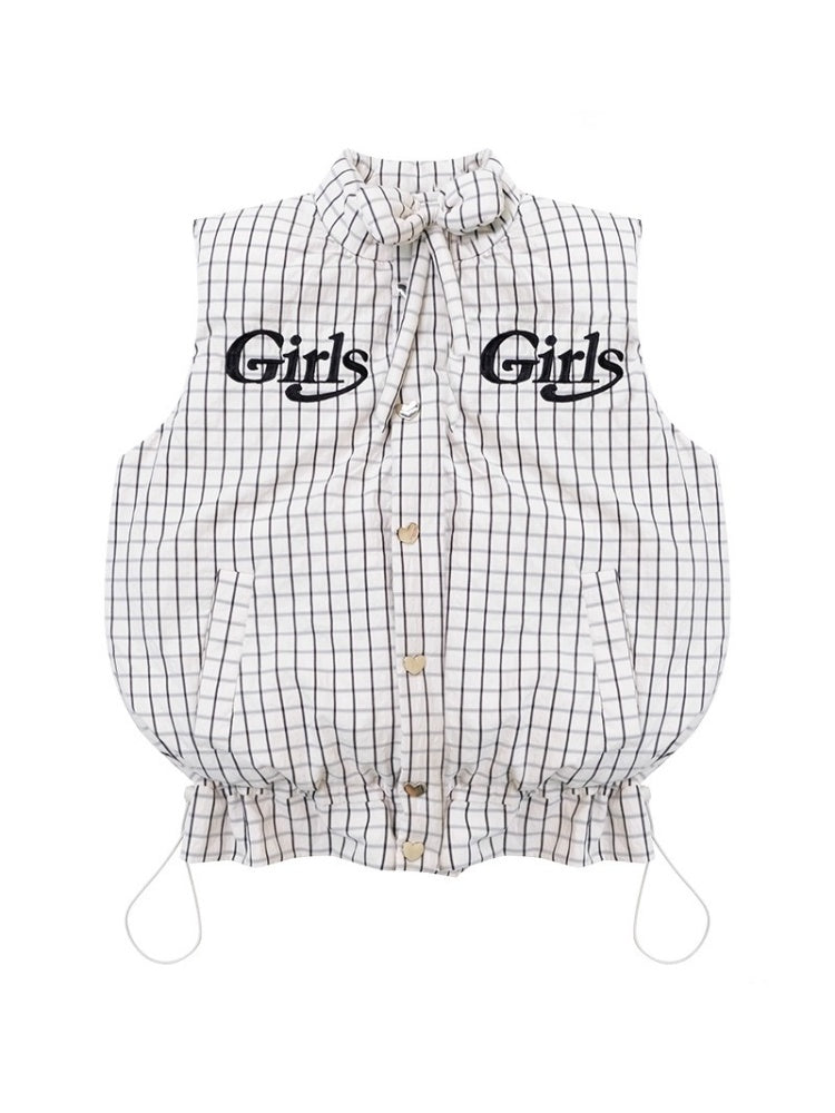 American Design Letter Embroidery Slimming Thickened Plaid Cotton Jacket【s0000014765】