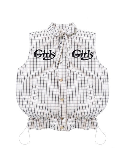American Design Letter Embroidery Slimming Thickened Plaid Cotton Jacket【s0000014765】