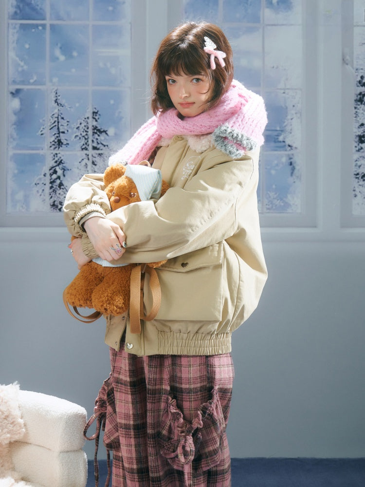 American Design Sense Cat Pattern Fur Collar Workwear Style Slimming Cotton Jacket【s0000014766】