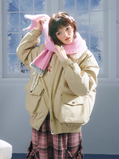 American Design Sense Cat Pattern Fur Collar Workwear Style Slimming Cotton Jacket【s0000014766】