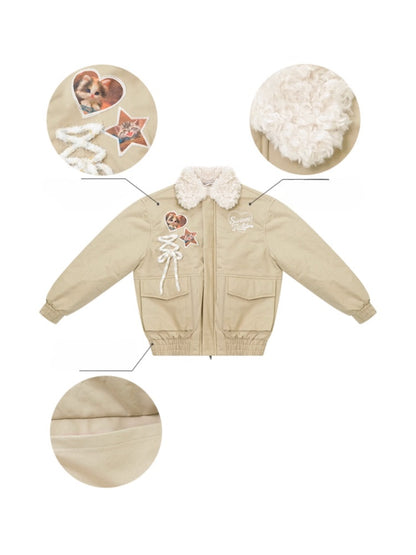 American Design Sense Cat Pattern Fur Collar Workwear Style Slimming Cotton Jacket【s0000014766】