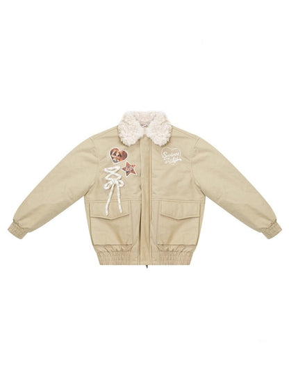 American Design Sense Cat Pattern Fur Collar Workwear Style Slimming Cotton Jacket【s0000014766】