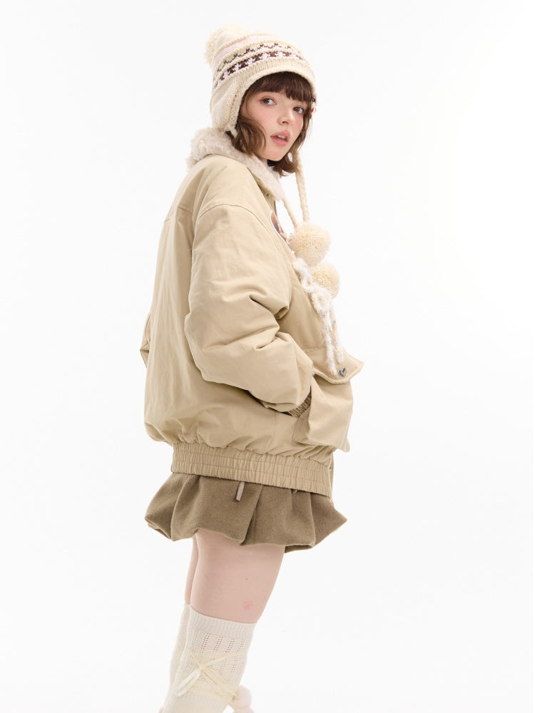 American Design Sense Cat Pattern Fur Collar Workwear Style Slimming Cotton Jacket【s0000014766】