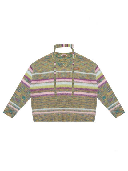 American Retro Color-Blocking Striped Soft Glutinous Lazy Style V-Neck Sweater【s0000014768】