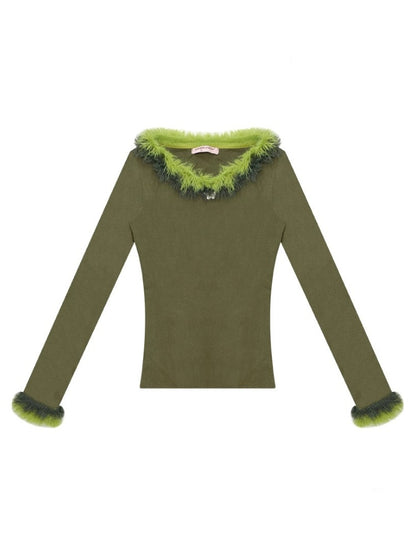 American Retro Design Sense Large Crew Neck Fur Collar Slim Knitted Sweater【s0000014769】