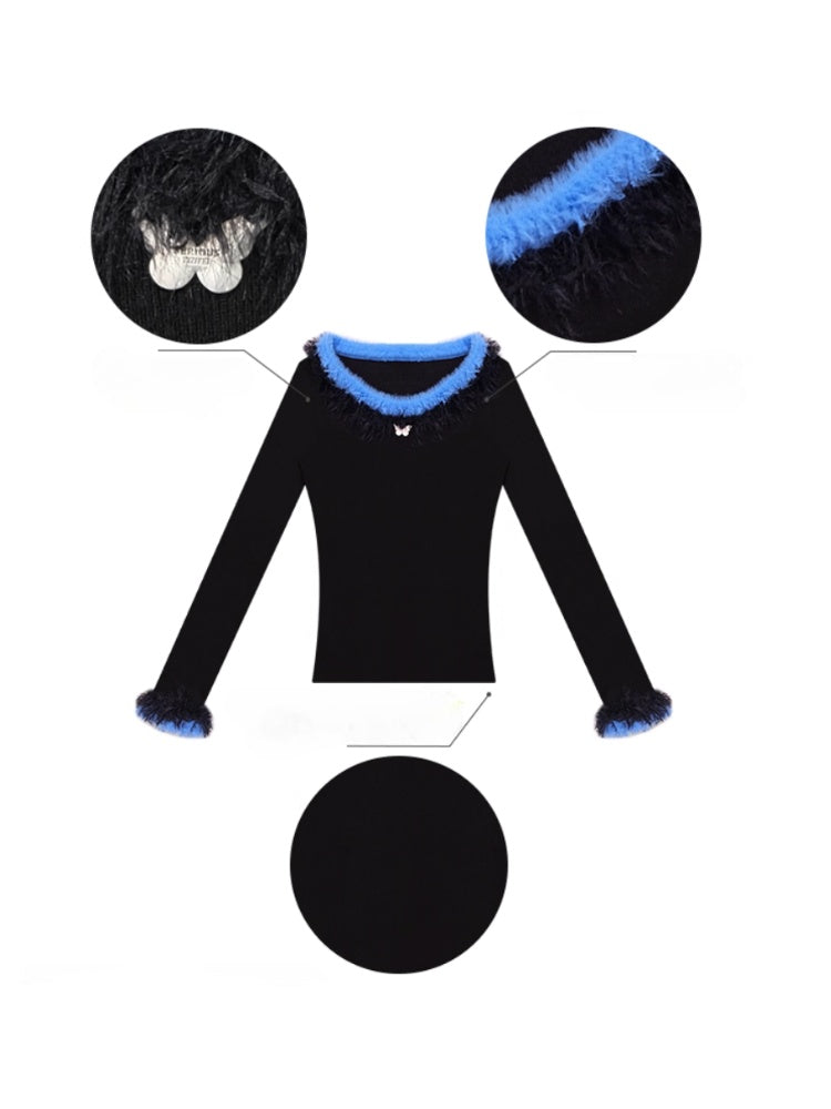 American Retro Design Sense Large Crew Neck Fur Collar Slim Knitted Sweater【s0000014769】