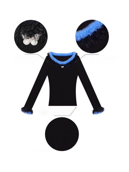 American Retro Design Sense Large Crew Neck Fur Collar Slim Knitted Sweater【s0000014769】