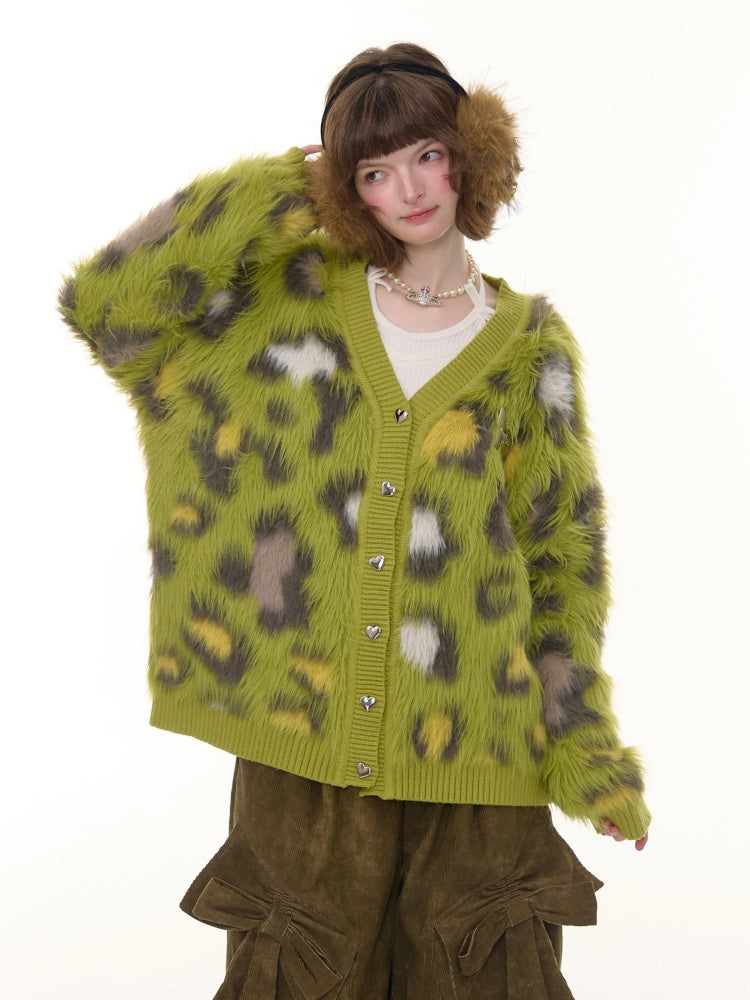 Warm Soft Glutinous Lazy Style American Retro Leopard Print Sweater Cardigan Jacket【s0000014773】