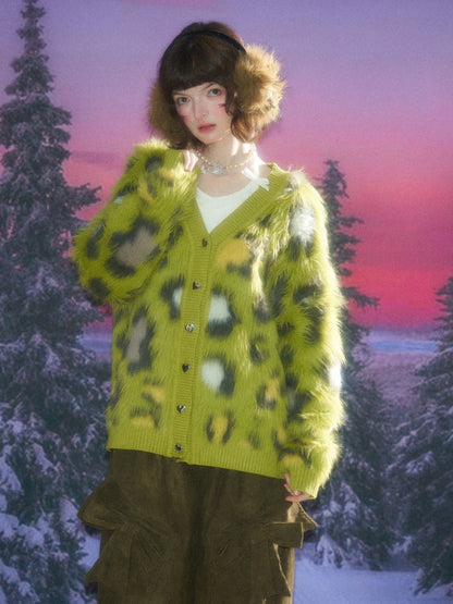 Warm Soft Glutinous Lazy Style American Retro Leopard Print Sweater Cardigan Jacket【s0000014773】