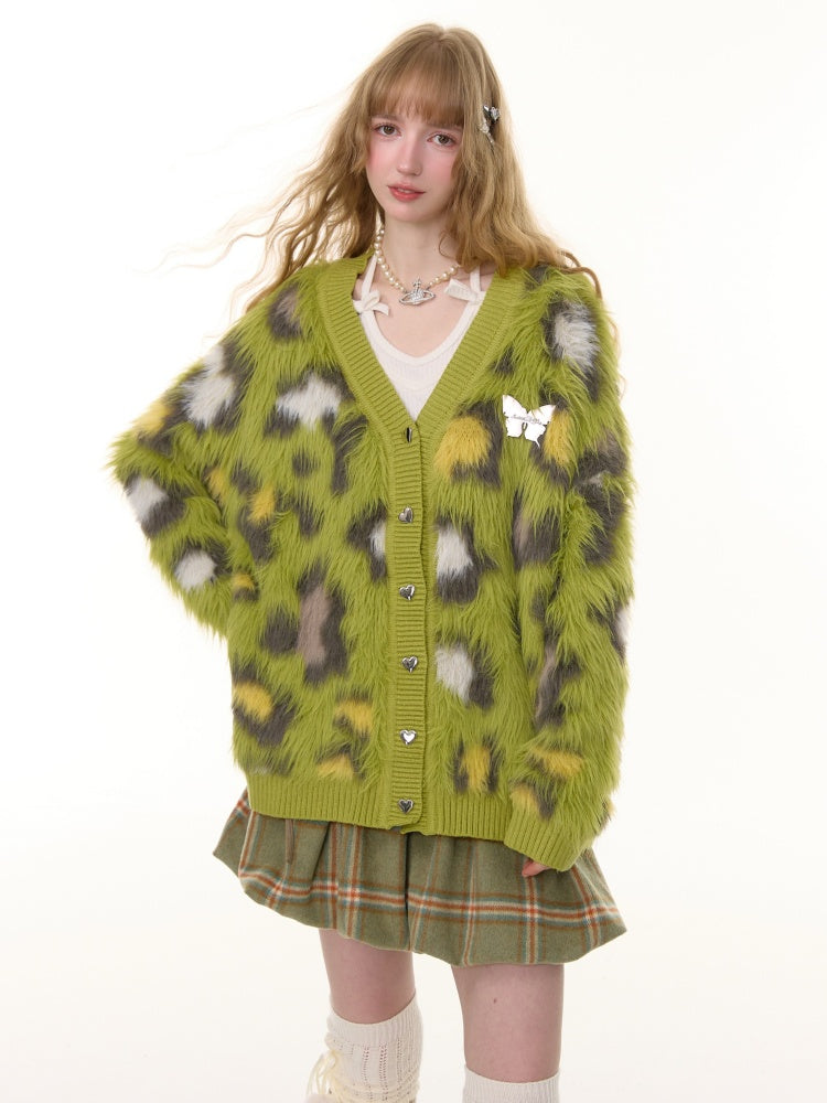Warm Soft Glutinous Lazy Style American Retro Leopard Print Sweater Cardigan Jacket【s0000014773】