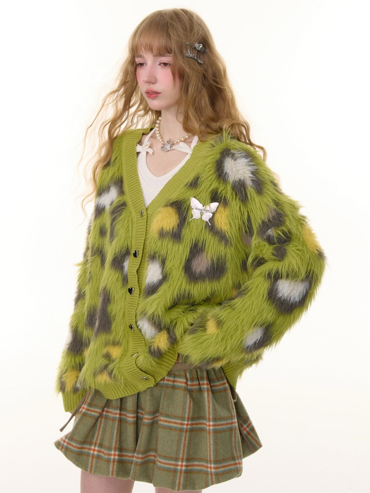 Warm Soft Glutinous Lazy Style American Retro Leopard Print Sweater Cardigan Jacket【s0000014773】