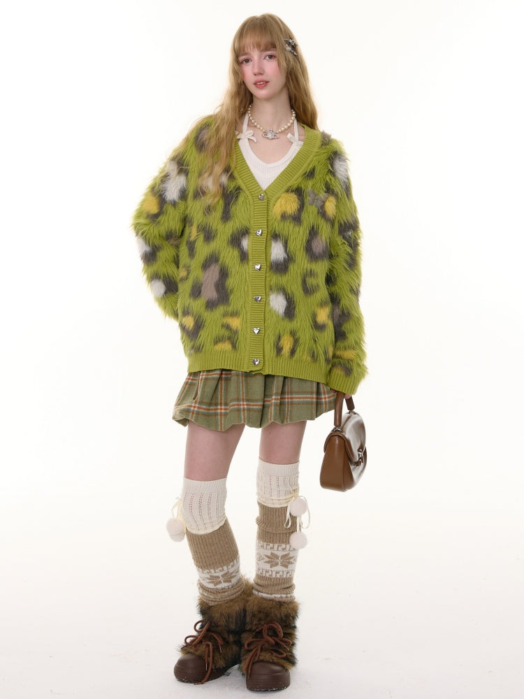 Warm Soft Glutinous Lazy Style American Retro Leopard Print Sweater Cardigan Jacket【s0000014773】