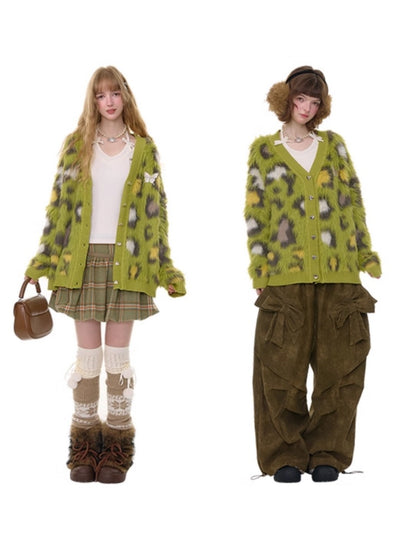 Warm Soft Glutinous Lazy Style American Retro Leopard Print Sweater Cardigan Jacket【s0000014773】