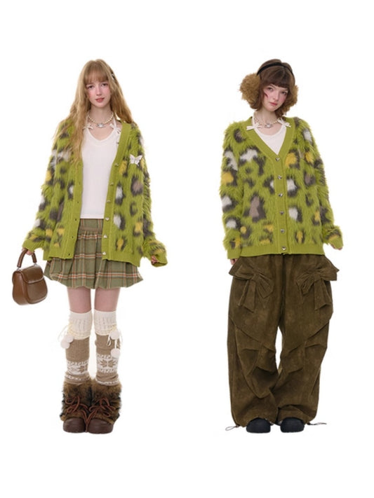 Warm Soft Glutinous Lazy Style American Retro Leopard Print Sweater Cardigan Jacket【s0000014773】