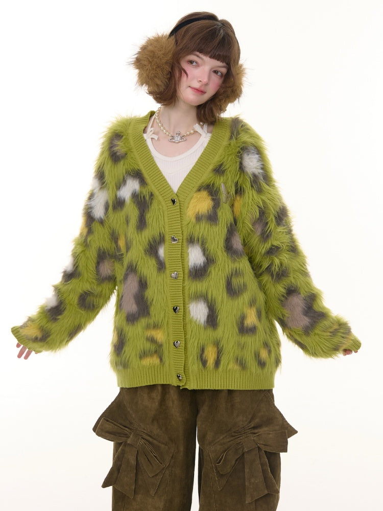 Warm Soft Glutinous Lazy Style American Retro Leopard Print Sweater Cardigan Jacket【s0000014773】