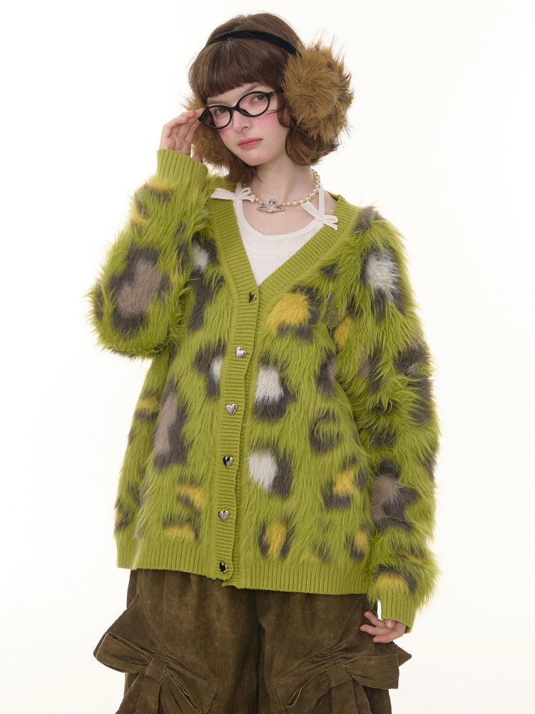 Warm Soft Glutinous Lazy Style American Retro Leopard Print Sweater Cardigan Jacket【s0000014773】