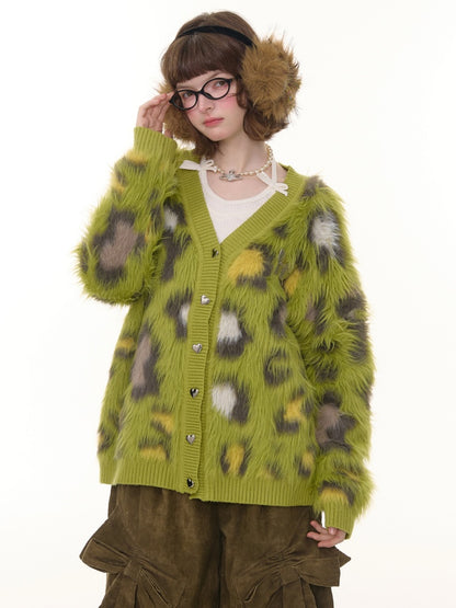 Warm Soft Glutinous Lazy Style American Retro Leopard Print Sweater Cardigan Jacket【s0000014773】
