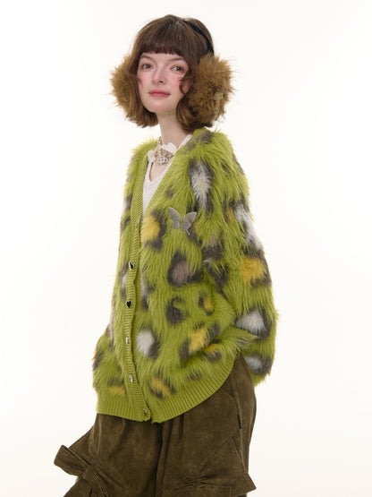 Warm Soft Glutinous Lazy Style American Retro Leopard Print Sweater Cardigan Jacket【s0000014773】