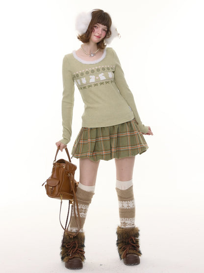 American Retro High Waist Slimming Plaid Woolen Tie Pocket Short Skirt【s0000014774】