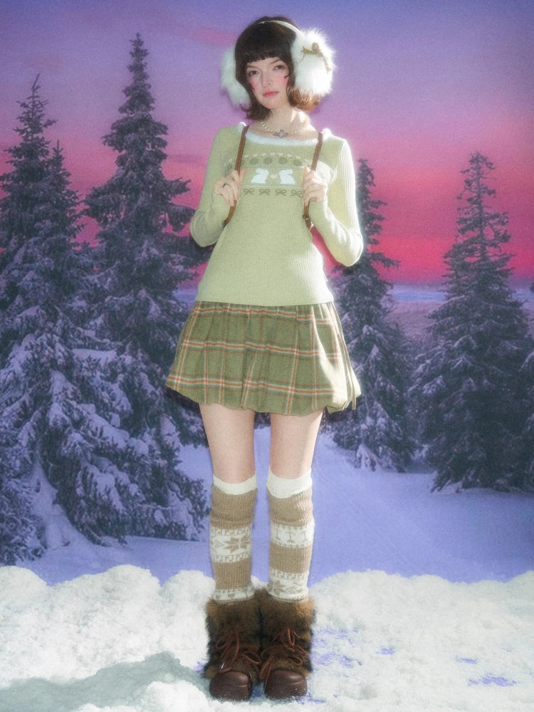 American Retro High Waist Slimming Plaid Woolen Tie Pocket Short Skirt【s0000014774】