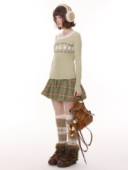 American Retro High Waist Slimming Plaid Woolen Tie Pocket Short Skirt【s0000014774】