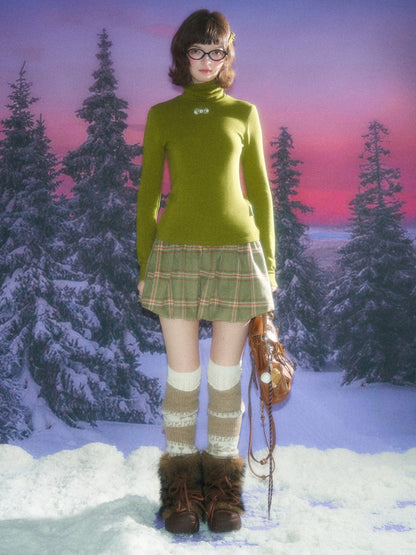 American Retro High Waist Slimming Plaid Woolen Tie Pocket Short Skirt【s0000014774】