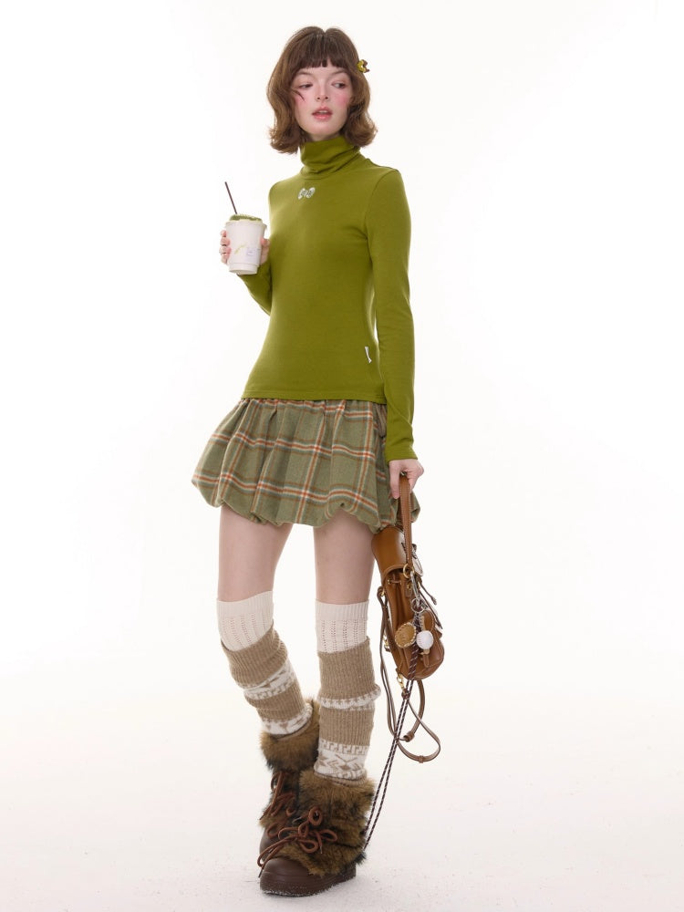 American Retro High Waist Slimming Plaid Woolen Tie Pocket Short Skirt【s0000014774】