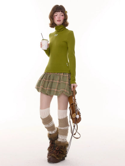 American Retro High Waist Slimming Plaid Woolen Tie Pocket Short Skirt【s0000014774】