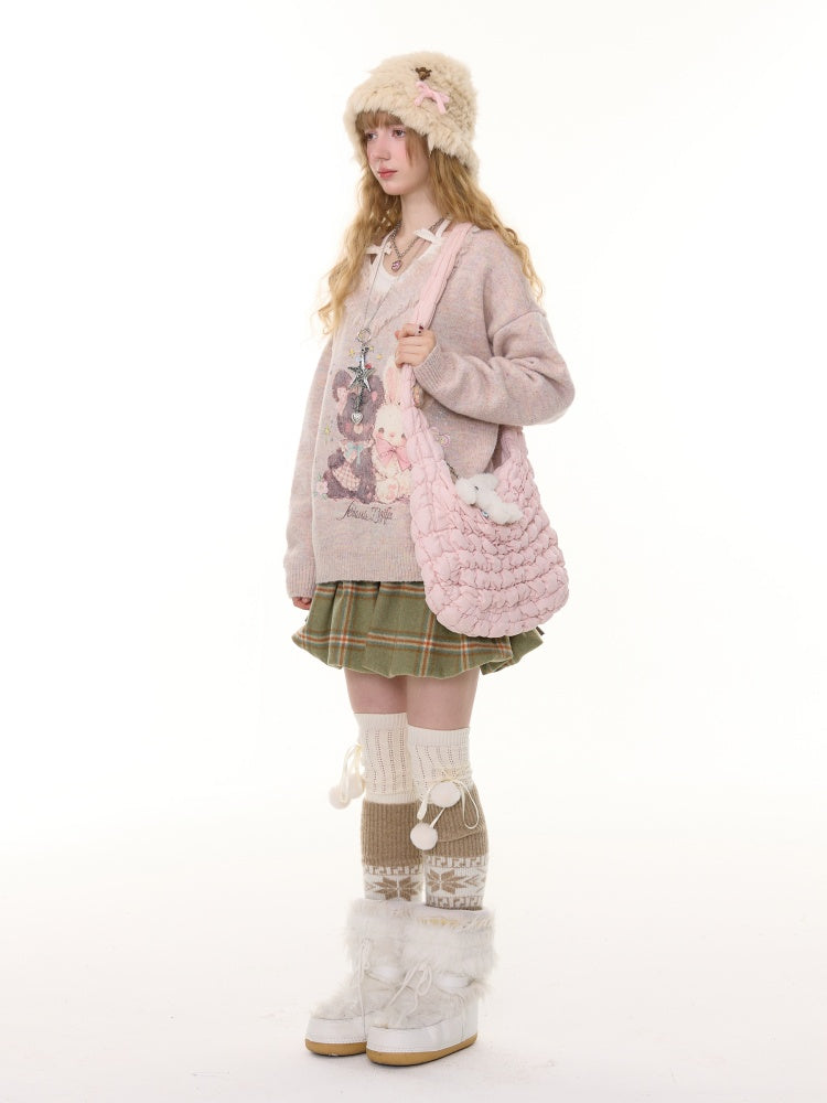 American Retro High Waist Slimming Plaid Woolen Tie Pocket Short Skirt【s0000014774】