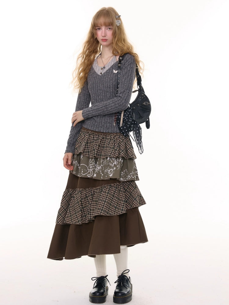 American Design Sense Mid-Length High-Waisted Slimming Irregular Splicing Skirt【s0000014775】