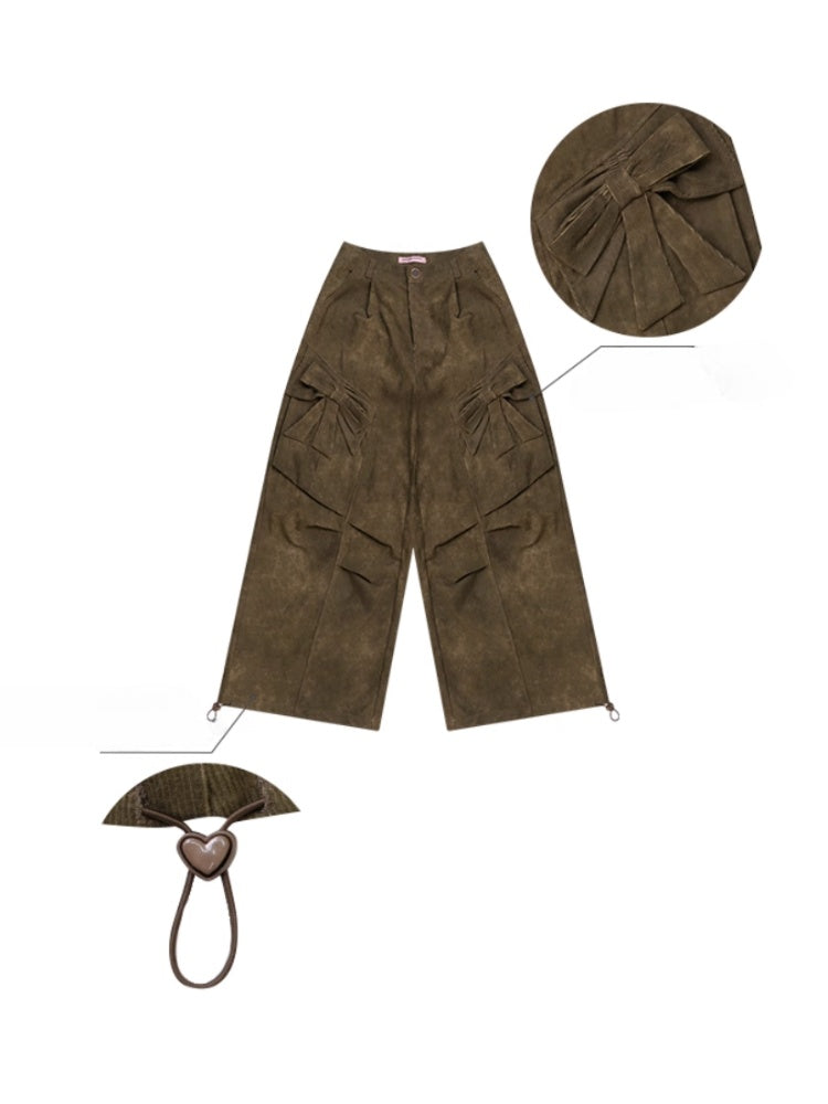American Retro Design Bow High Waist Slimming Casual Trousers【s0000014777】