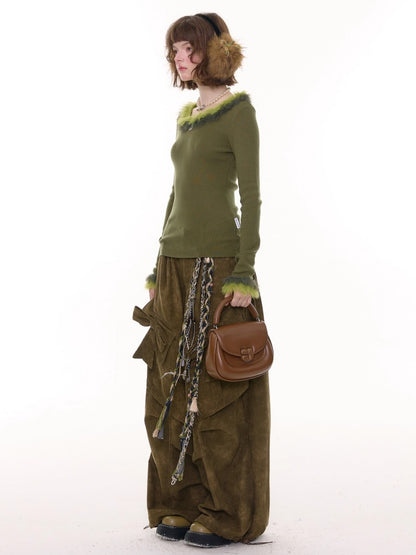 American Retro Design Bow High Waist Slimming Casual Trousers【s0000014777】
