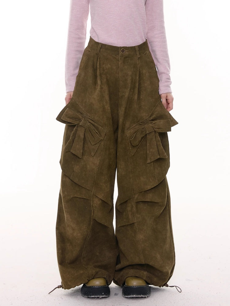 American Retro Design Bow High Waist Slimming Casual Trousers【s0000014777】
