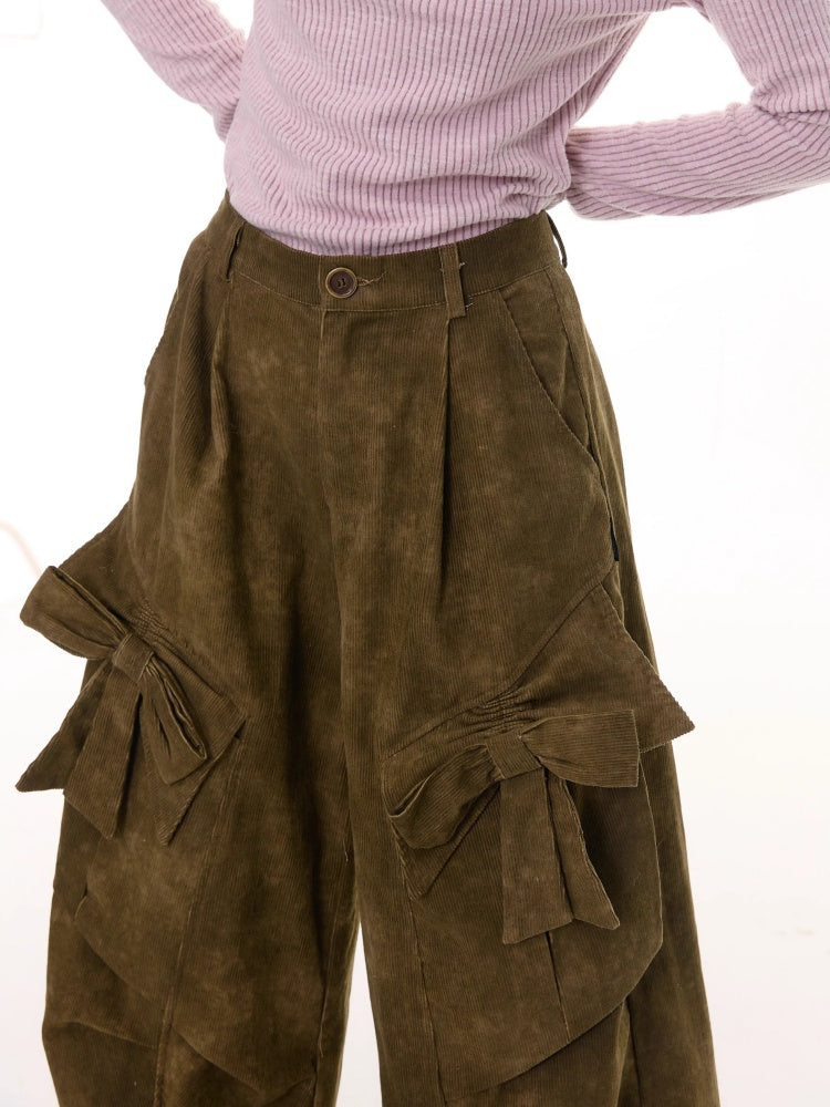 American Retro Design Bow High Waist Slimming Casual Trousers【s0000014777】