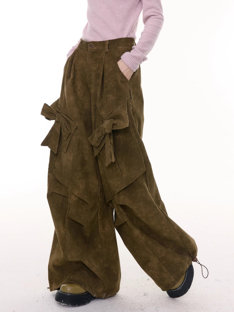 American Retro Design Bow High Waist Slimming Casual Trousers【s0000014777】