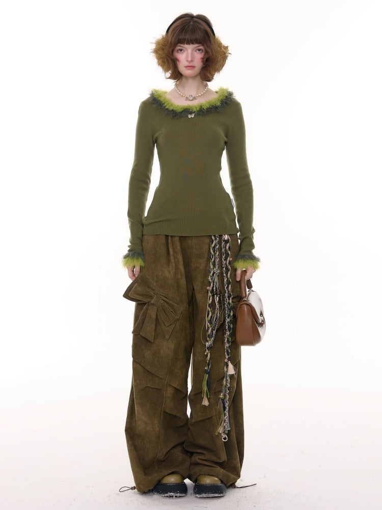American Retro Design Bow High Waist Slimming Casual Trousers【s0000014777】