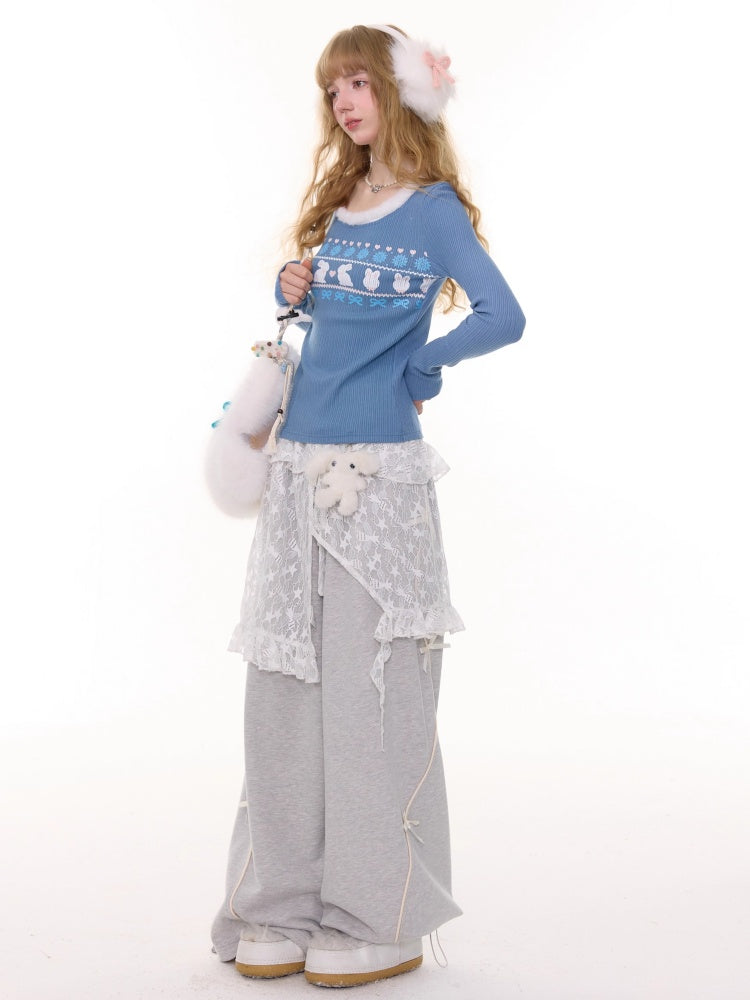 American Design High-Waisted Slimming Bow Wide-Leg Sweat Pants【s0000014778】