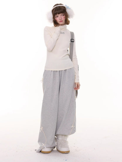 American Design High-Waisted Slimming Bow Wide-Leg Sweat Pants【s0000014778】