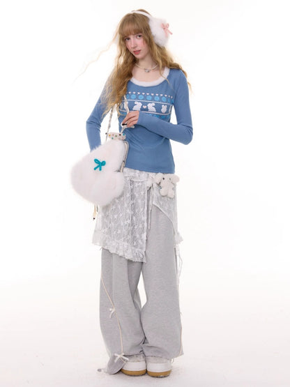 American Design High-Waisted Slimming Bow Wide-Leg Sweat Pants【s0000014778】