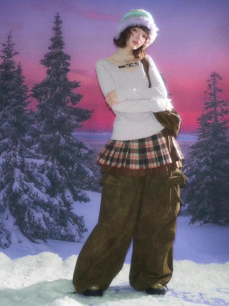 American Design Sense Slim Top Leopard Print Buckle Neck Long Sleeve T-Shirt Knitted Base Shirt【s0000014779】