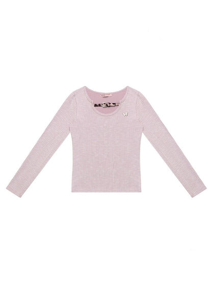 American Design Sense Slim Top Leopard Print Buckle Neck Long Sleeve T-Shirt Knitted Base Shirt【s0000014779】