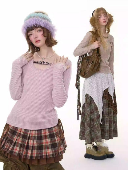 American Design Sense Slim Top Leopard Print Buckle Neck Long Sleeve T-Shirt Knitted Base Shirt【s0000014779】